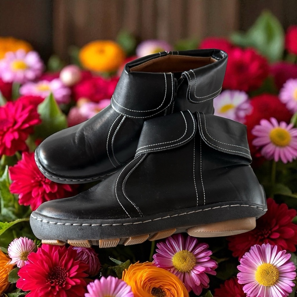 Black Ankle Boots with White Topstitching - Picture 10 of 10